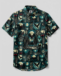 MIDNIGHT MOTHMAN PATCHWORK BUTTON-DOWN COLLAR SHIRT - TYPQ2309267