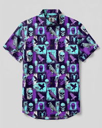 MYSTIC RAVEN SKULL PATCHWORK BUTTON-DOWN COLLAR SHIRT - TYPQ2708261