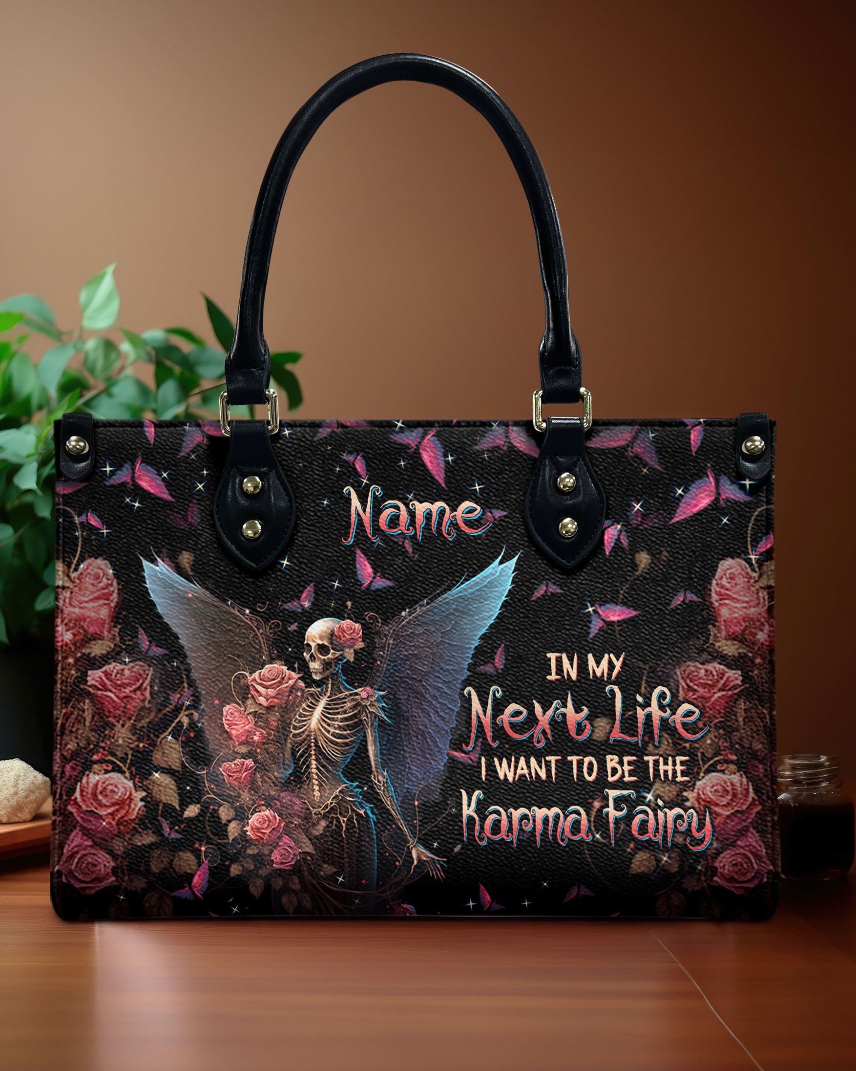 KARMA FAIRY SKULL SKELETON ROSE LEATHER HANDBAG - TLTW2203244