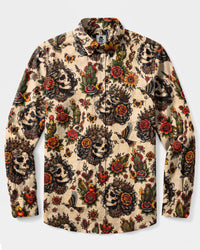 DAY OF THE DEAD QUEEN SKULL LONG SLEEVE BUTTON-DOWN SHIRT  - TLNO0409262