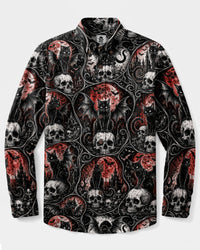 GOTHIC BLACK CAT SKULL BLOOD MOON PATCHWORK LONG SLEEVE BUTTON-DOWN SHIRT  - TLNO0809265