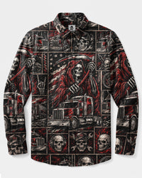 REAPER SKULL TRUCKER PATCHWORK LONG SLEEVE BUTTON-DOWN SHIRT  - TLNO2608262