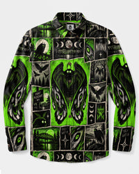 MOTHMAN GREEN ECLIPSE PATCHWORK LONG SLEEVE BUTTON-DOWN SHIRT - TLNO2409262