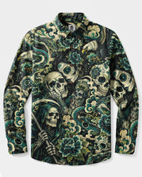 GOTHIC SKULL LADY LONG SLEEVE BUTTON-DOWN SHIRT  - TLNO2008263