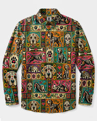LABRADOR SUGAR SKULL DOG LONG SLEEVE BUTTON-DOWN SHIRT - TLNO1909265