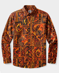 HELLFIRE SKELETON GOTHIC PATCHWORK LONG SLEEVE BUTTON-DOWN SHIRT - YHHG2309262