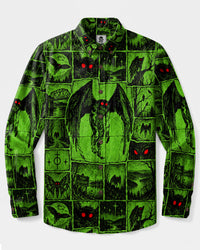 MOTHMAN CRIMSON OMEN PATCHWORK LONG SLEEVE BUTTON-DOWN SHIRT  - TLTW1009263