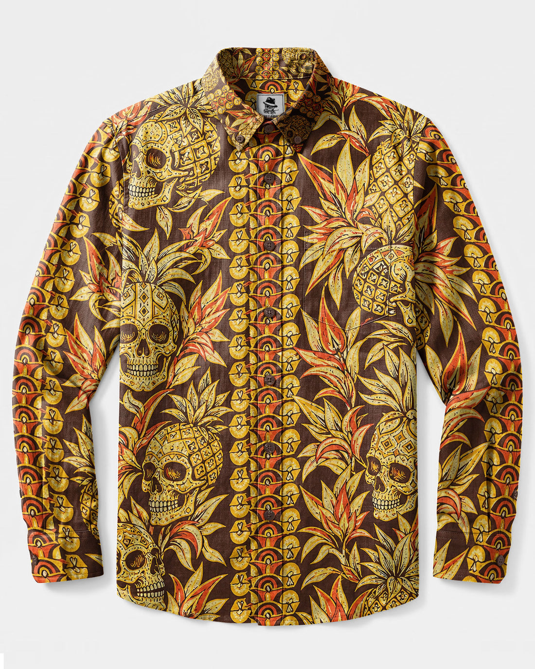 TROPICAL PINEAPPLE SKULL ISLAND LONG SLEEVE BUTTON-DOWN SHIRT - TYLN2608261