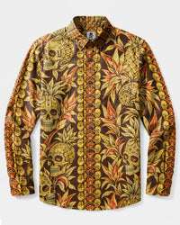 TROPICAL PINEAPPLE SKULL ISLAND LONG SLEEVE BUTTON-DOWN SHIRT - TYLN2608261