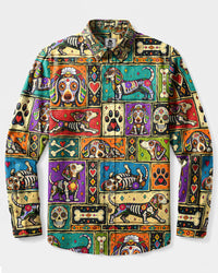 CALAVERA DACHSHUND DOG PATCHWORK LONG SLEEVE BUTTON-DOWN SHIRT - TLNT2309265