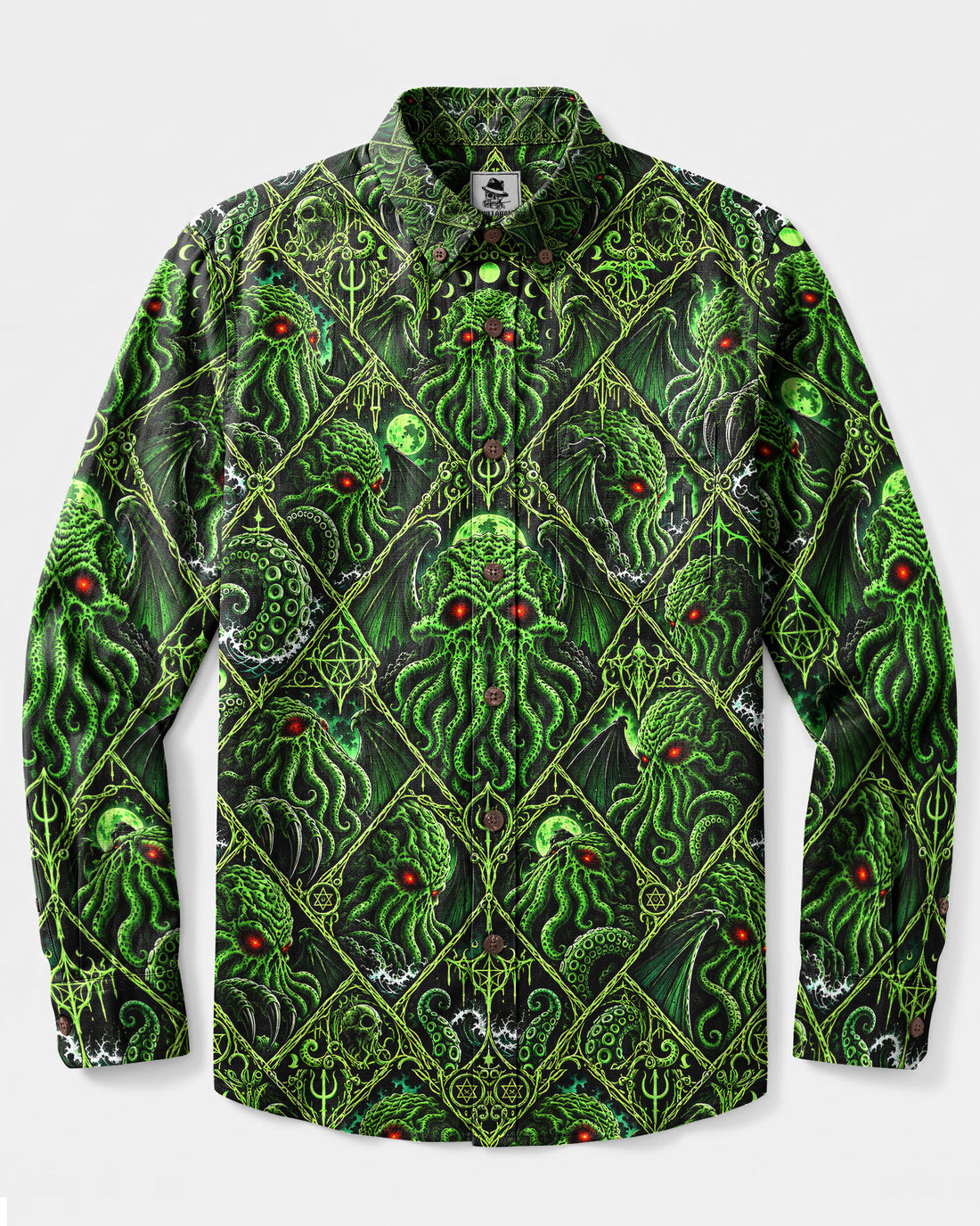 NEON CTHULHU DIAMOND MOSAIC LONG SLEEVE BUTTON-DOWN SHIRT - TLNT1909263