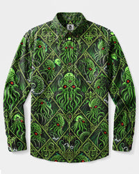 NEON CTHULHU DIAMOND MOSAIC LONG SLEEVE BUTTON-DOWN SHIRT - TLNT1909263