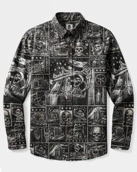 TRUCKER SKELETON PATCHWORK LONG SLEEVE BUTTON-DOWN SHIRT  - TLNT2508269