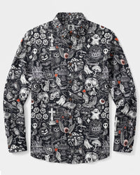 WICKED HALLOWEEN SKULL PATTERN LONG SLEEVE BUTTON-DOWN SHIRT - TYLN2808269