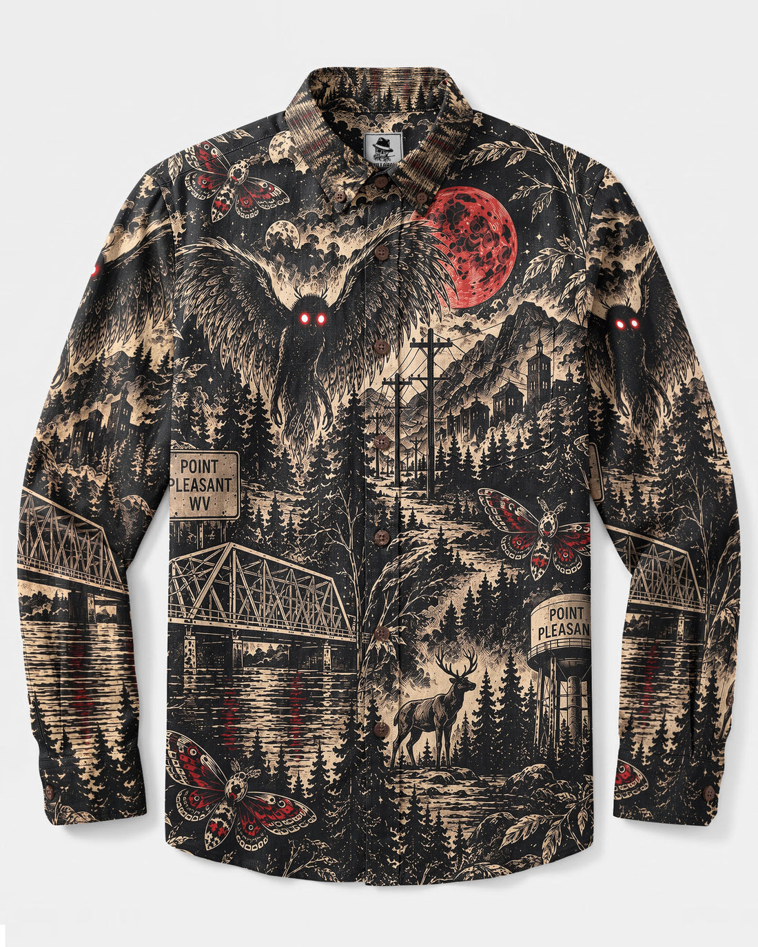 MOTHMAN CRIMSON OMEN LONG SLEEVE BUTTON-DOWN SHIRT - YHLN2409263