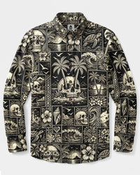 ISLAND SKULL GRID LONG SLEEVE BUTTON-DOWN SHIRT - TYLN2109266
