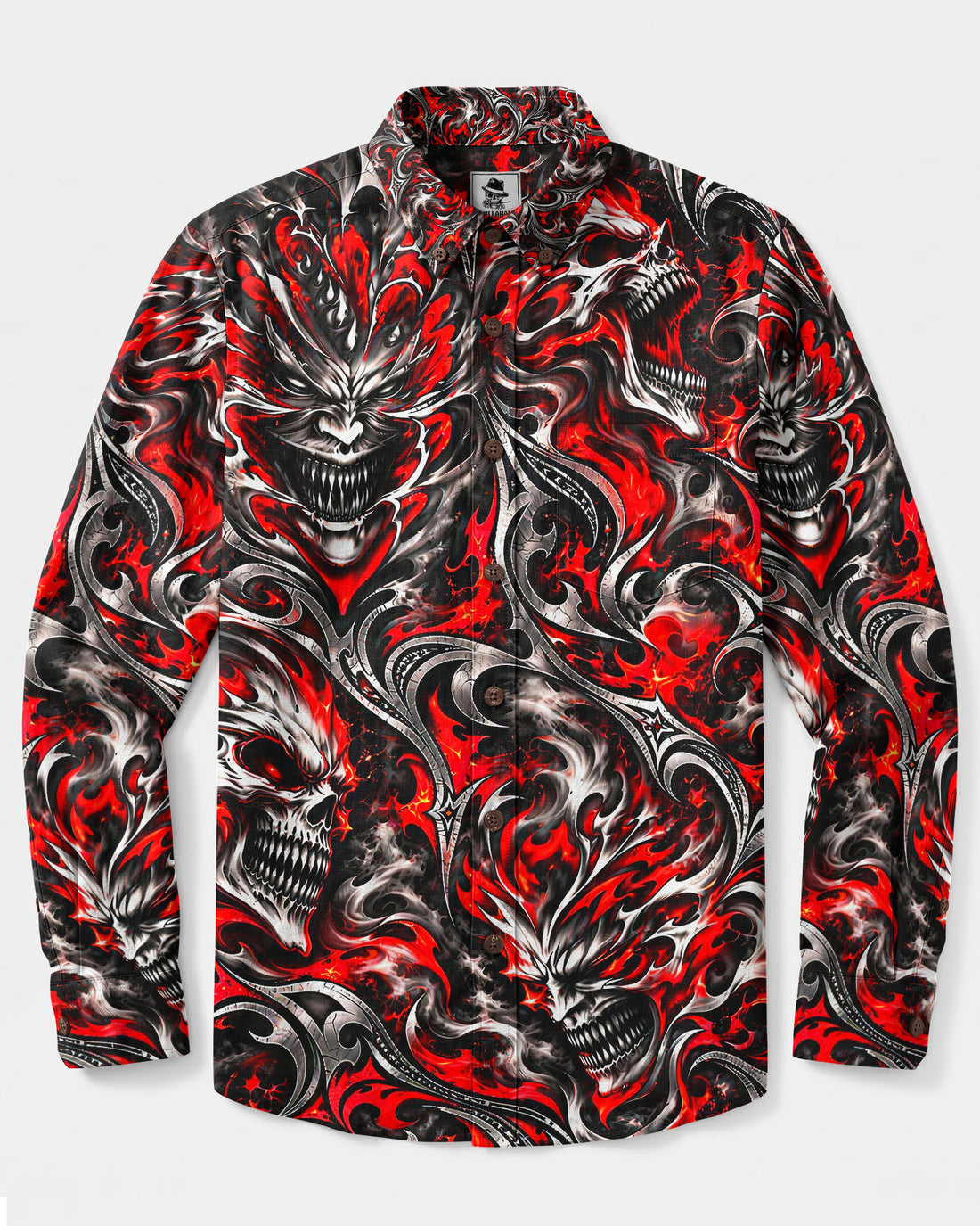 INFERNO SKULL TRIBAL LONG SLEEVE BUTTON-DOWN SHIRT - YHLN0510262