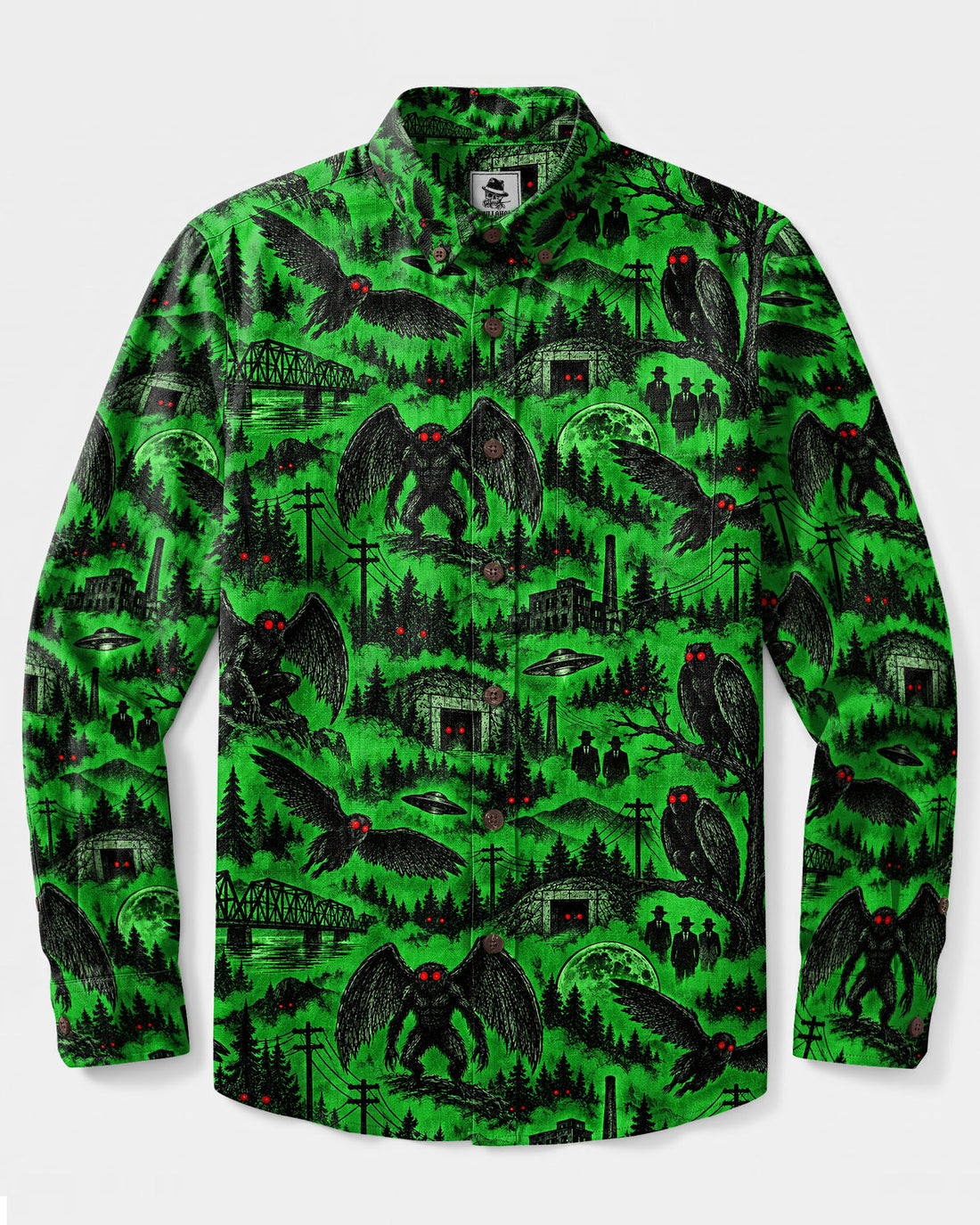 NEON MOTHMAN NIGHTSCAPE PATTERN LONG SLEEVE BUTTON-DOWN SHIRT - TLTW2409268