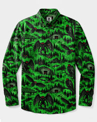 NEON MOTHMAN NIGHTSCAPE PATTERN LONG SLEEVE BUTTON-DOWN SHIRT - TLTW2409268