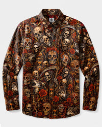 GOTHIC SKULL MEMENTO MORI LONG SLEEVE BUTTON-DOWN SHIRT  - TLTW2108263