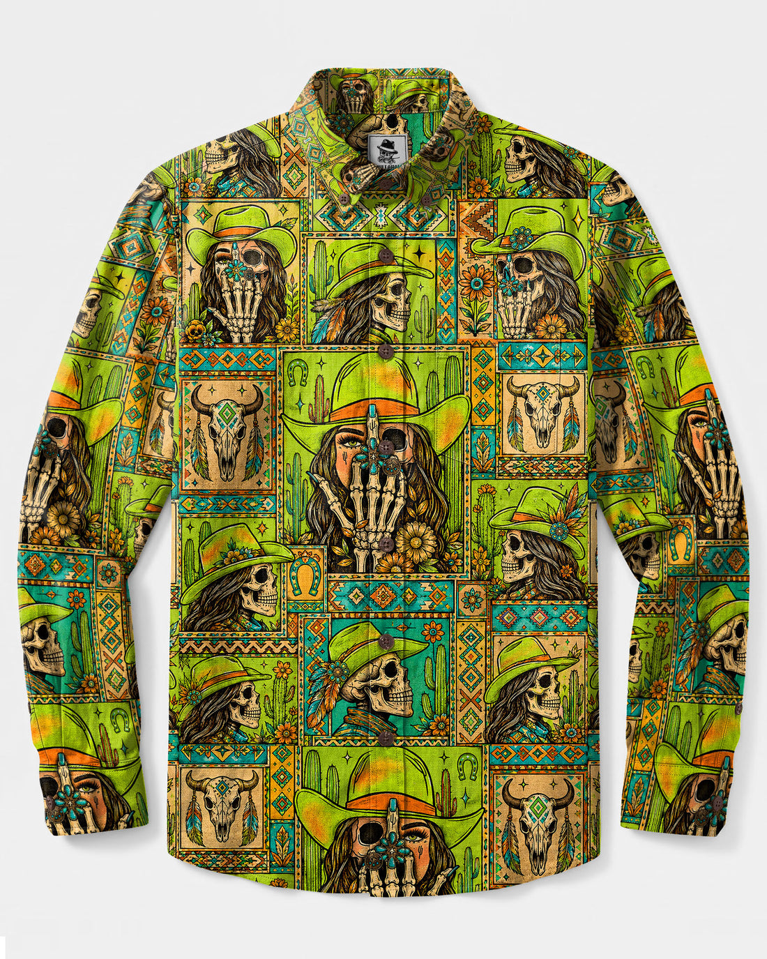 COWGIRL WESTERN SKULL PATCHWORK LONG SLEEVE BUTTON-DOWN SHIRT  - TLTW0509267
