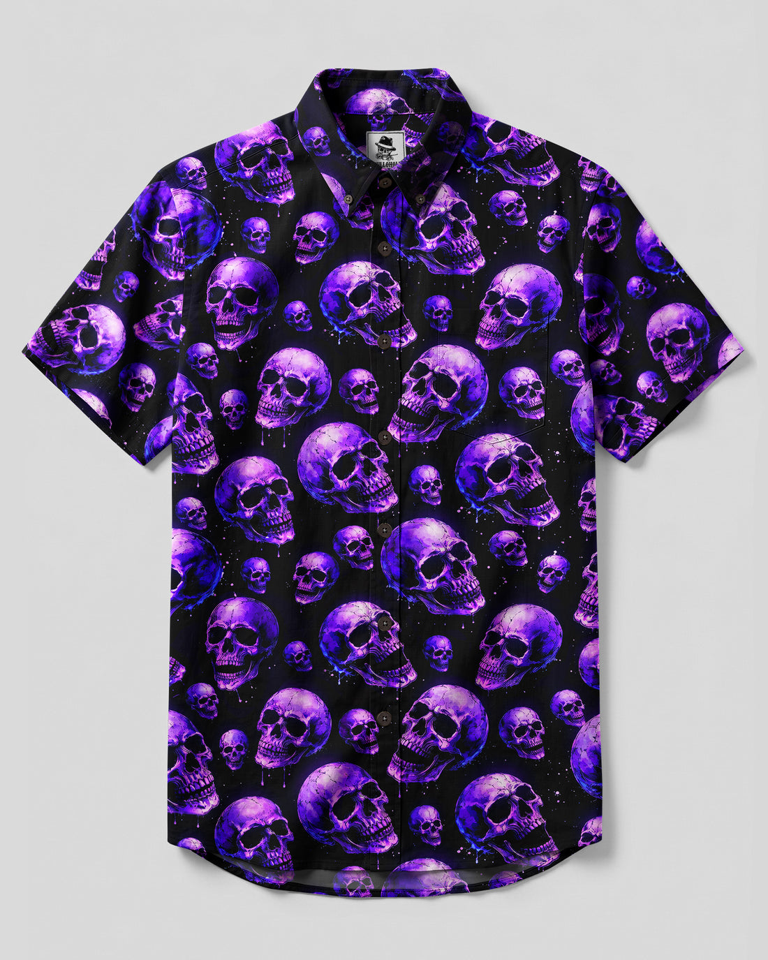 PURPLE SKULLS PATTERN BUTTON-DOWN COLLAR SHIRT - TYQY2708267