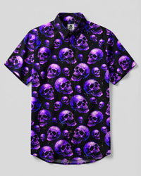 PURPLE SKULLS PATTERN BUTTON-DOWN COLLAR SHIRT - TYQY2708267