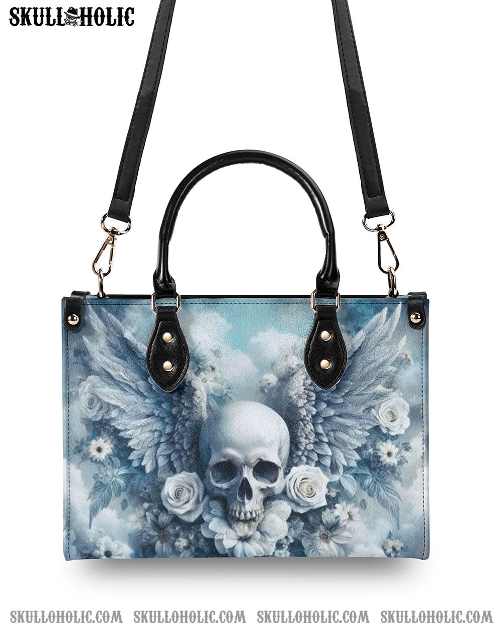 SKULL WITH WINGS AND ROSES LEATHER HANDBAG - YHHN2309244