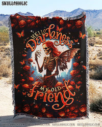 HELLO DARKNESS MY OLD FRIEND SKELETON ROSE MOON WOVEN AND FLEECE BLANKET - TLNO1209233