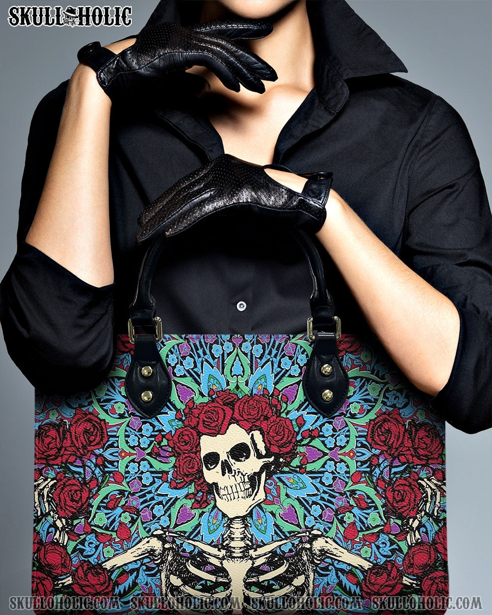 SKELETON ROSE LEATHER HANDBAG - YHHG1909245