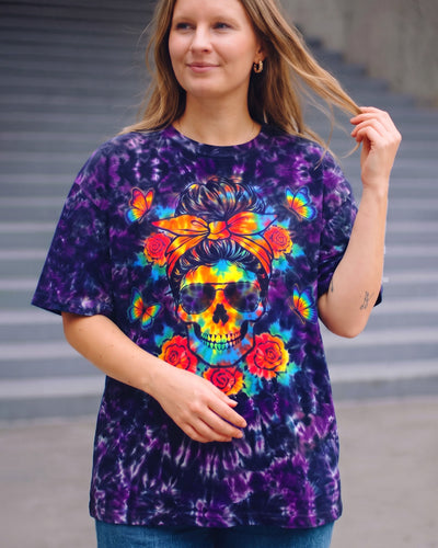 DARK PURPLE MESSY BUN SKULL BUTTERFLY ALL OVER PRINT - TYPQ2310262