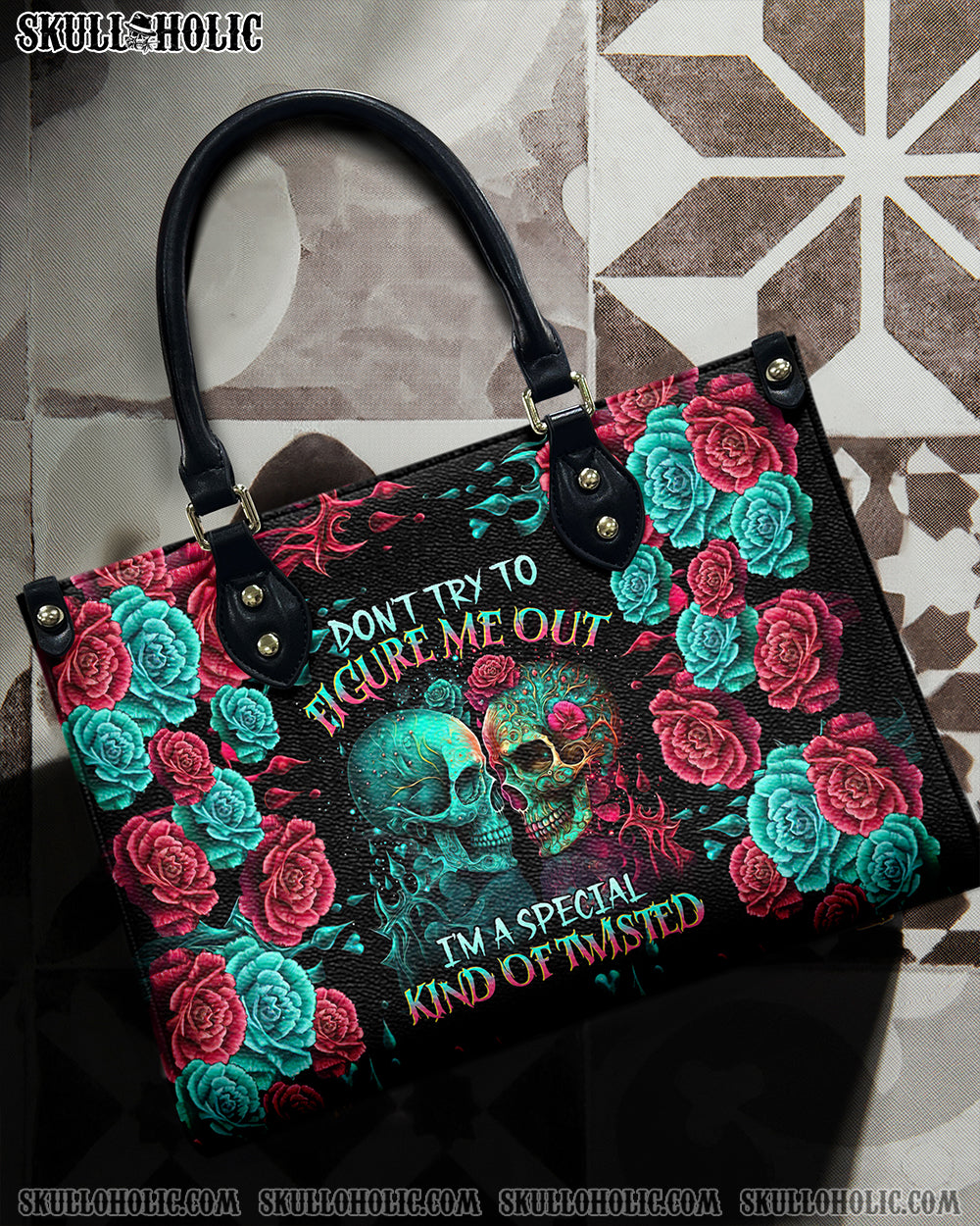 DON'T TRY TO FIGURE ME OUT SKULL LEATHER HANDBAG - TLTR2103245