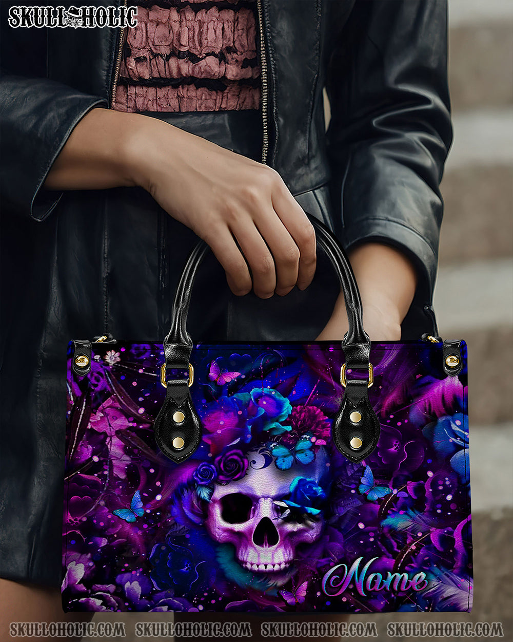 GLOWING SKULL FLOWER LEATHER HANDBAG - YHLT0208243