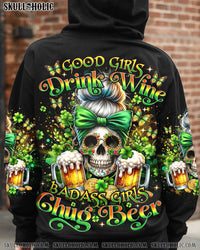 B GIRLS CHUG BEER MESSY BUN SKULL PATRICK'S DAY ALL OVER PRINT - TLNO1601241