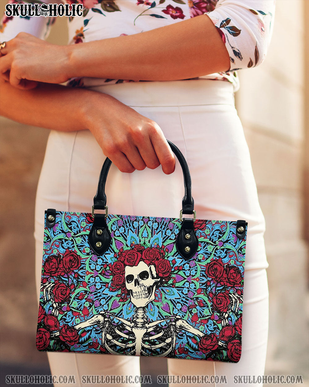 SKELETON ROSE LEATHER HANDBAG - YHHG1909245