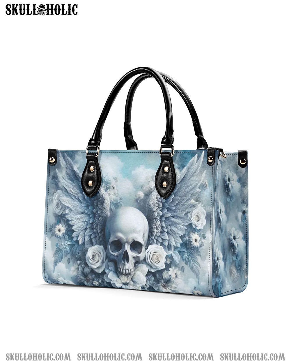 SKULL WITH WINGS AND ROSES LEATHER HANDBAG - YHHN2309244