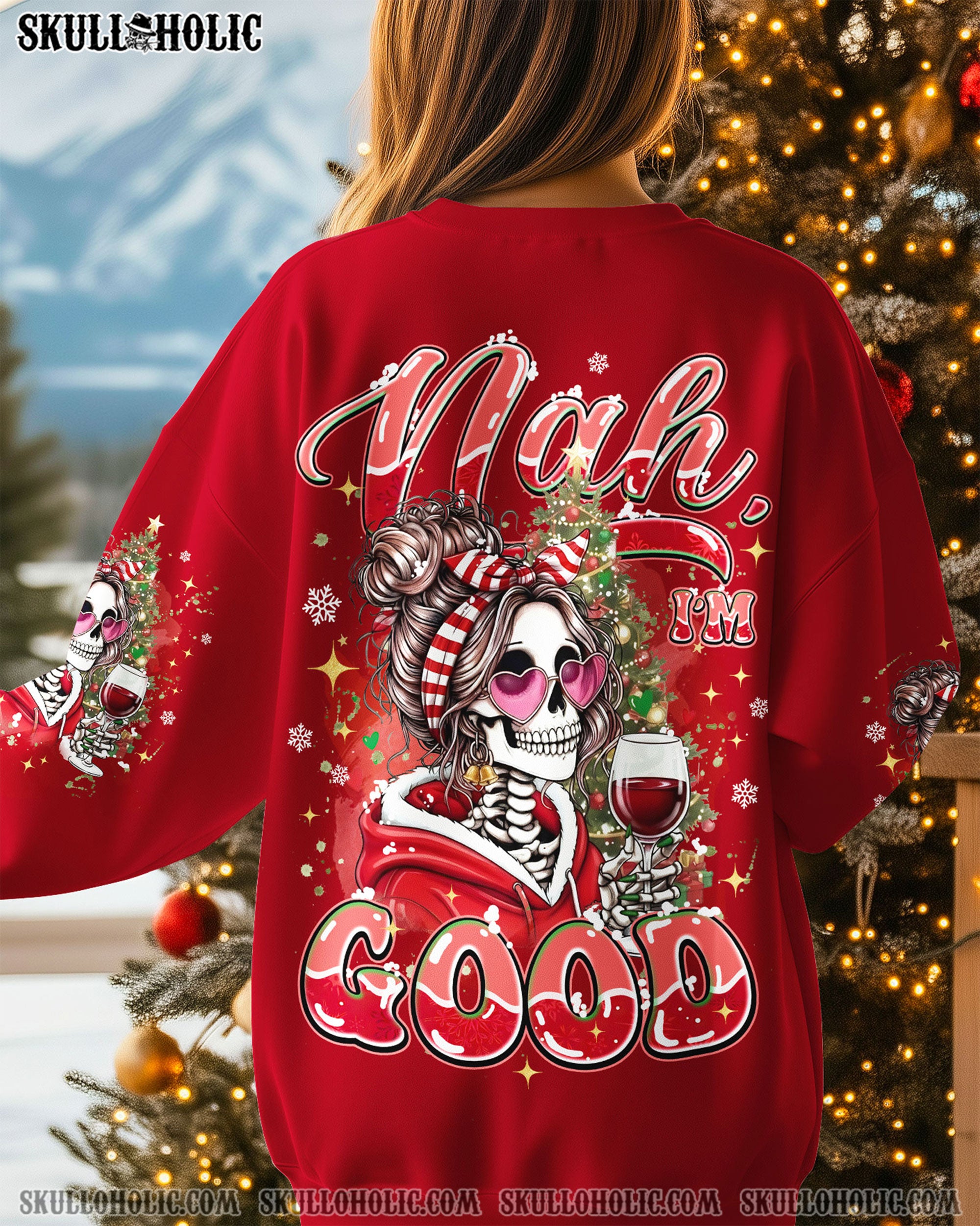 NAH I'M GOOD MESSY BUN SKULL CHRISTMAS ALL OVER PRINT - TYQY1111252