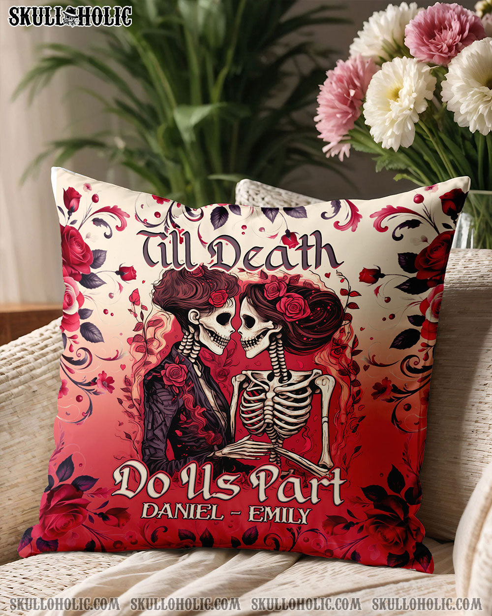 PERSONALIZED TILL DEATH DO US PART COUPLE SKELETON PILLOW - TLNO3012243