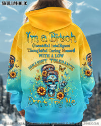 I'M A B DON'T TRY ME SUNFLOWER SKULL ALL OVER PRINT - YHHG0701252