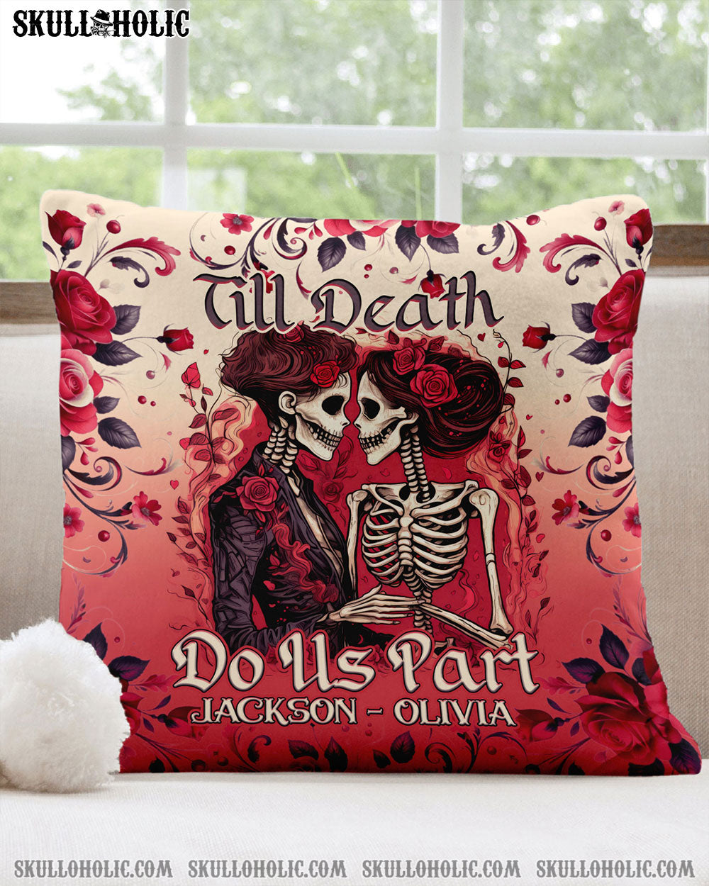 PERSONALIZED TILL DEATH DO US PART COUPLE SKELETON PILLOW - TLNO3012243