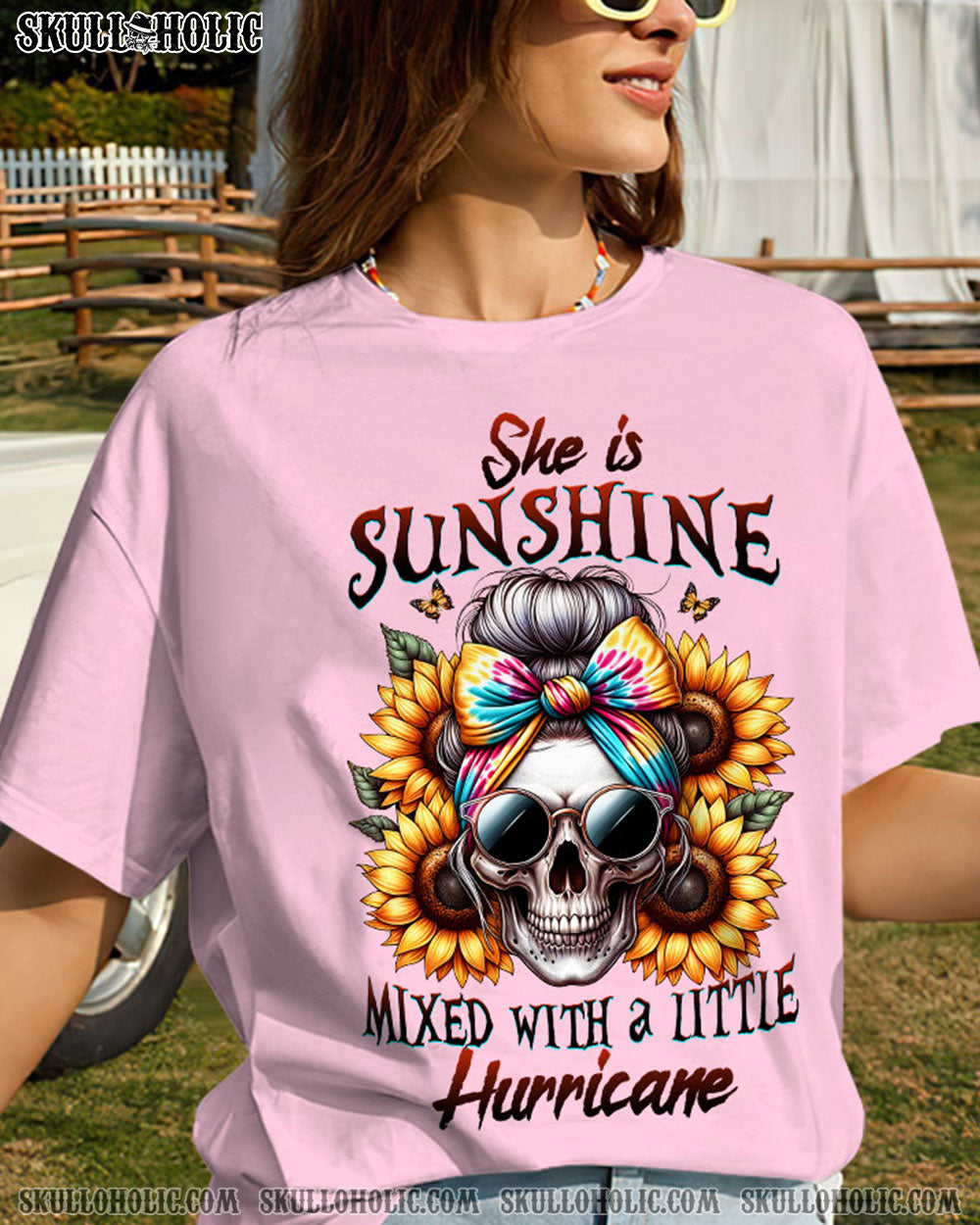 SHE IS SUNSHINE SKULL TIE DYE COTTON SHIRT - TLTW0711235