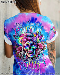 YES I'M A B BUT NOT YOURS MESSY BUN SKULL TIE DYE ALL OVER PRINT - TYTM0905246