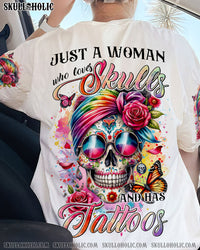 LOVES SKULLS AND HAS TATTOOS MESSY BUN ALL OVER PRINT - TYTM2011232
