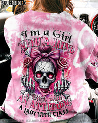I'M A GIRL WITH A MIND SKULL MESSY BUN ALL OVER PRINT - TYTM0407243