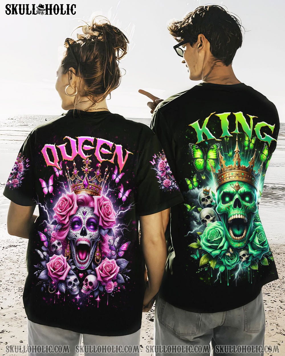 KING QUEEN SKULL ROSE COUPLE ALL OVER PRINT - TLNZ1512233