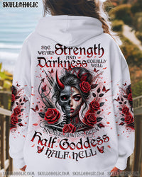 SHE WEARS STRENGTH AND DARKNESS HALF SKULL LADY ALL OVER PRINT - TLNO2711241