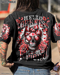 HELLO DARKNESS MY OLD FRIEND MESSY BUN SKULL ALL OVER PRINT - TYTM0805243