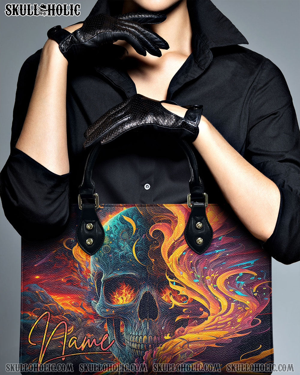 SKULL ON FIRE LEATHER HANDBAG - TYTM0204244