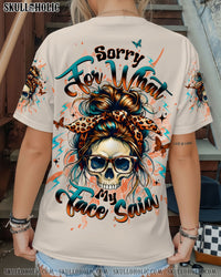 SORRY FOR WHAT MY FACE SAID SKULL MESSY BUN ALL OVER PRINT  -  TLTW2710252