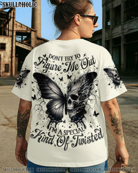 DON'T TRY TO FIGURE ME OUT SKULL BUTTERFLY ALL OVER PRINT - TLNO1707251